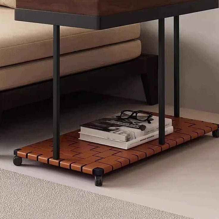 Vintage Solid Wood Rectangular Side Table 2-Tier