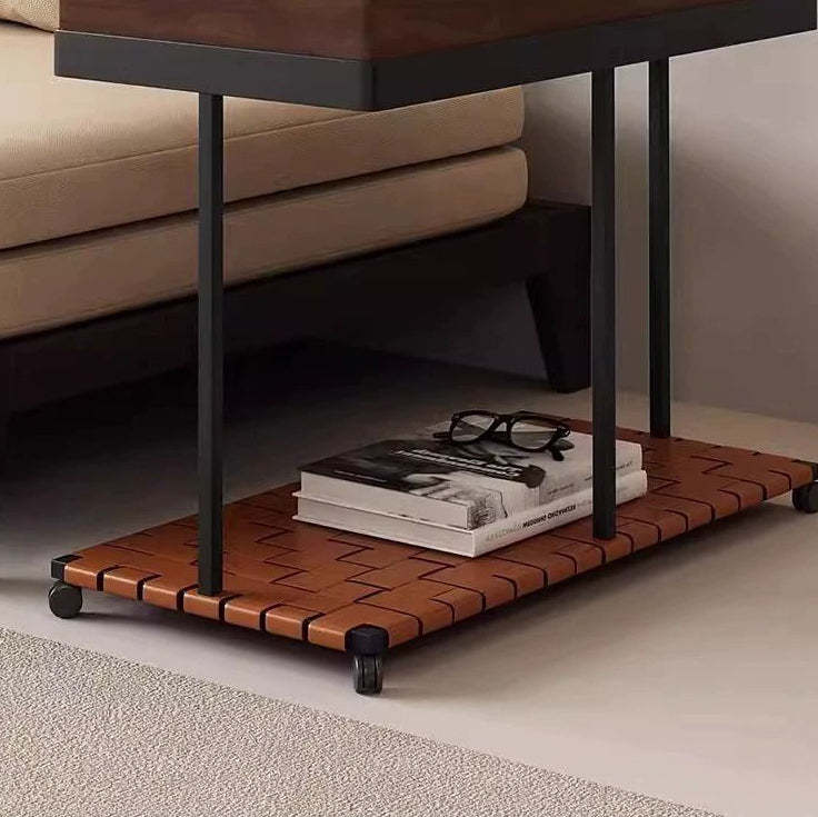 Vintage Solid Wood Rectangular Side Table 2-Tier
