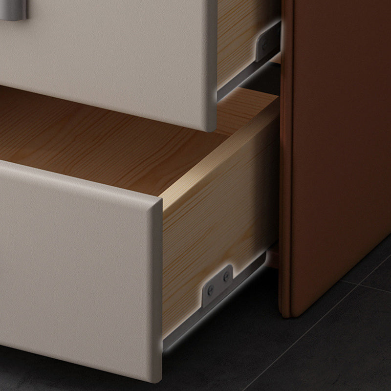 Modern Saddle Leather Wood 2-Drawer Nightstand