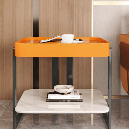 Modern Luxury Glass Rock Slab Iron 2-Tier Coffee Table