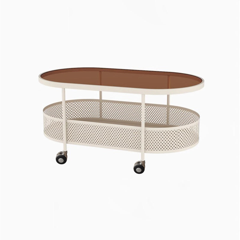 Modern Oval Glass Iron Movable Side Table