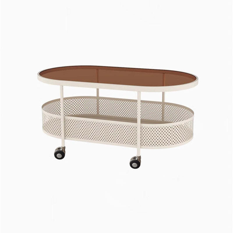 Modern Oval Glass Iron Movable Side Table