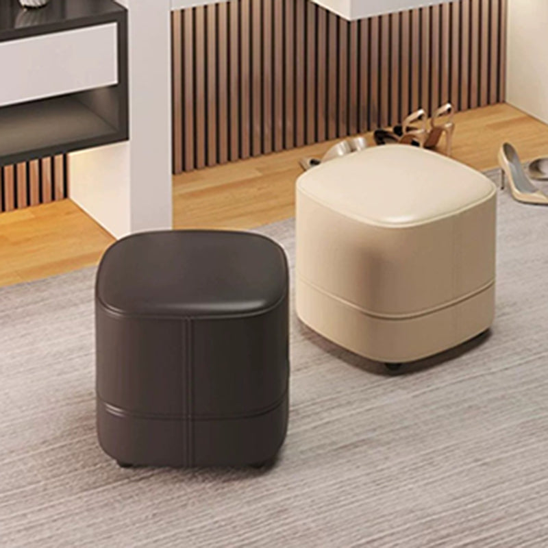Minimalist Leather Solid Wood Vanity Stool — Beige