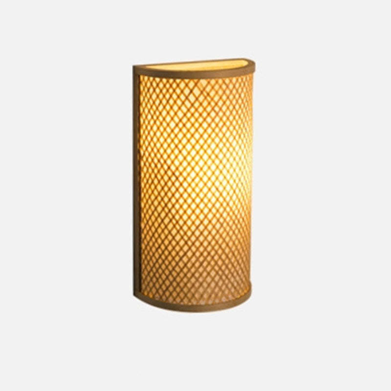 Japanese Woven Bamboo Semicircular Cylinder Sconce