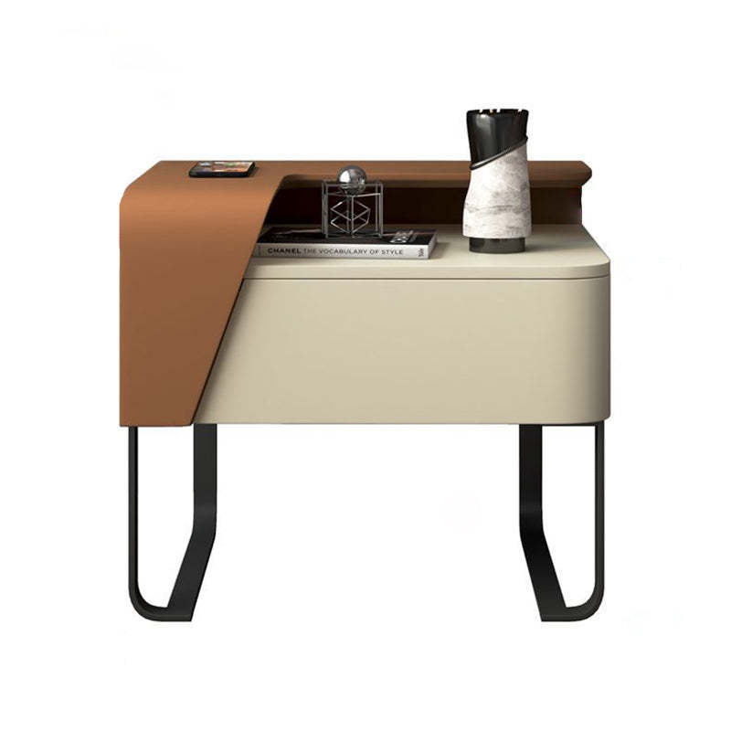 Contemporary Wood Steel Drawer Side Table