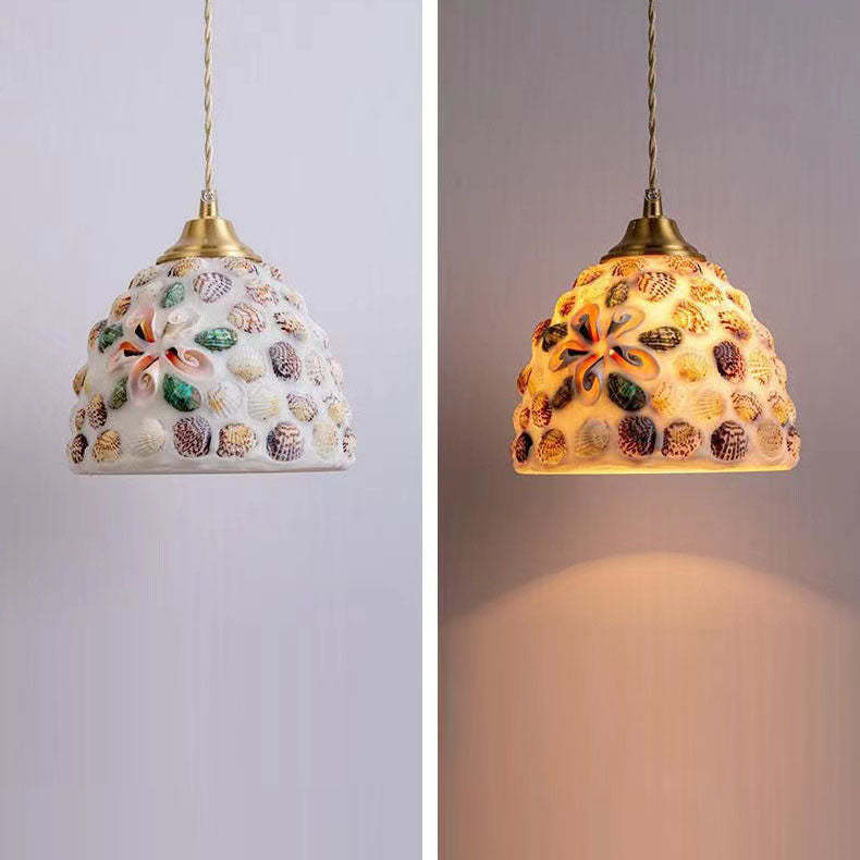 Tiffany Shell Stained Glass Semicircle Pendant Light — F / 220V-240V For UK/AU