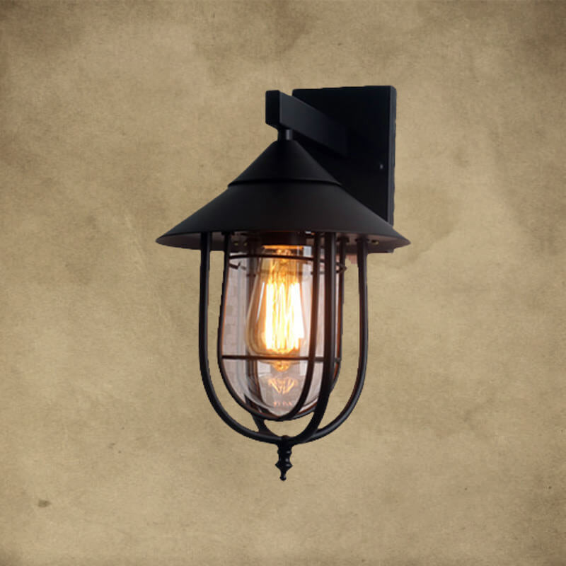 Vintage Industrial Iron Lantern Indoor Outdoor Wall Sconce — Bronze / 110V-120V For US/CA