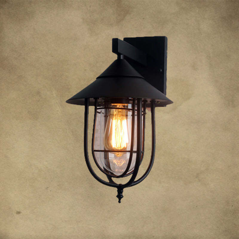 Vintage Industrial Iron Lantern Indoor Outdoor Wall Sconce — Bronze / 110V-120V For US/CA