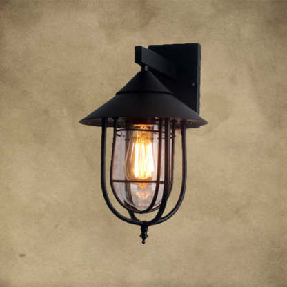 Vintage Industrial Iron Lantern Indoor Outdoor Wall Sconce — Bronze / 110V-120V For US/CA