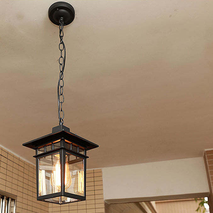 European Square Cage Aluminum Glass Outdoor Pendant Light — Copper / 220V-240V For UK/AU