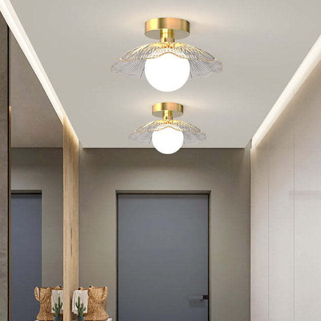 Modern Glass Iron Flower 1-Light Semi-Flush Ceiling Light — A / 220V-240V For UK/AU