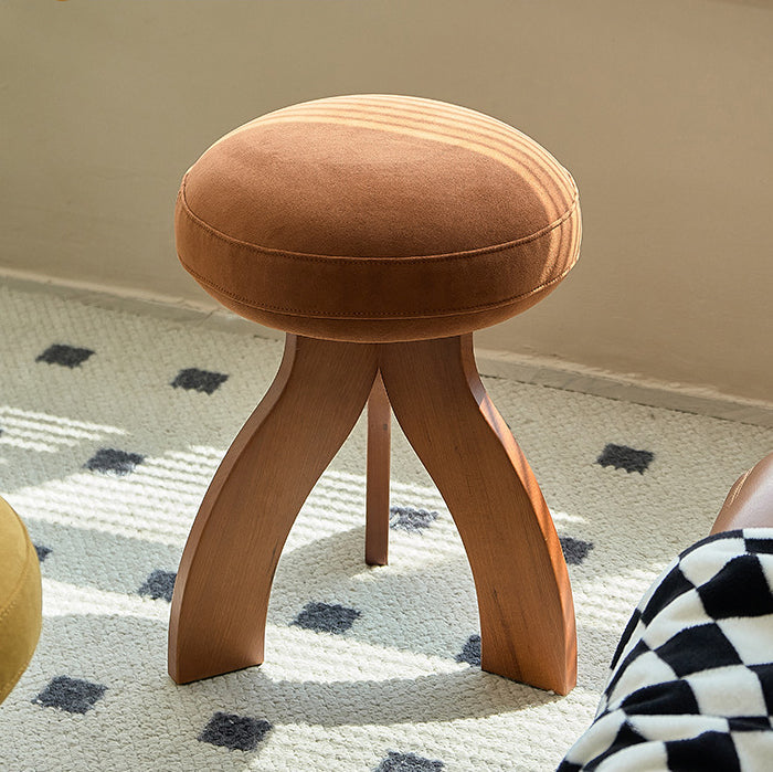Vintage Triangle Base Wood Fabric Vanity Stool — Blue + Black Frame