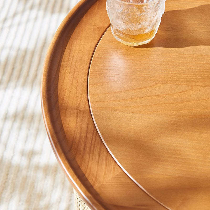 Japanese Rattan Wood Marble 2-Tier Coffee Table