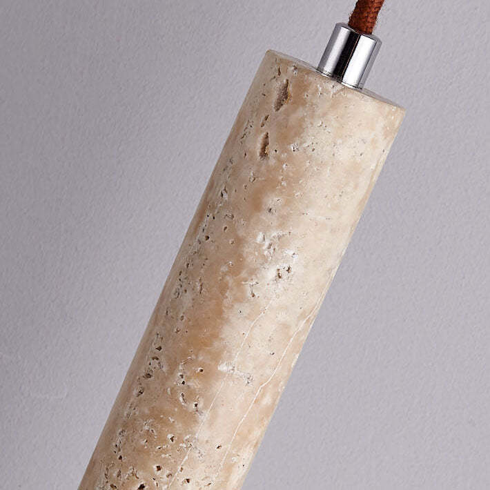 Japanese Wabi-Sabi Yellow Travertine Cylinder Pendant Light