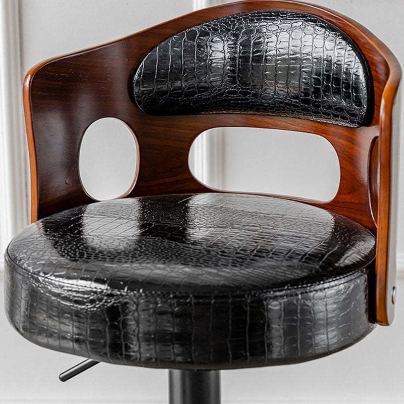 Scandinavian Leather Fabric Wood Round Bar Stool — Blue - Fabric