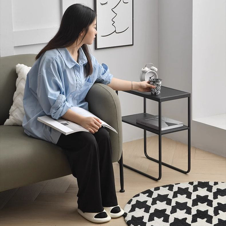 Modern Rectangular Iron 4-Leg Side Table — White