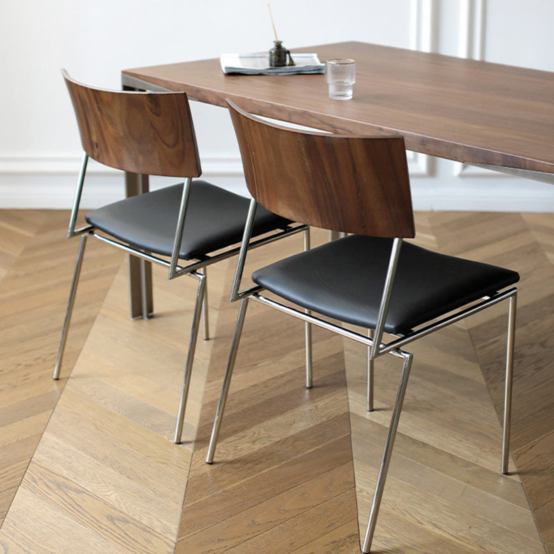 Nordic Curved Wood Leather Dining Chair