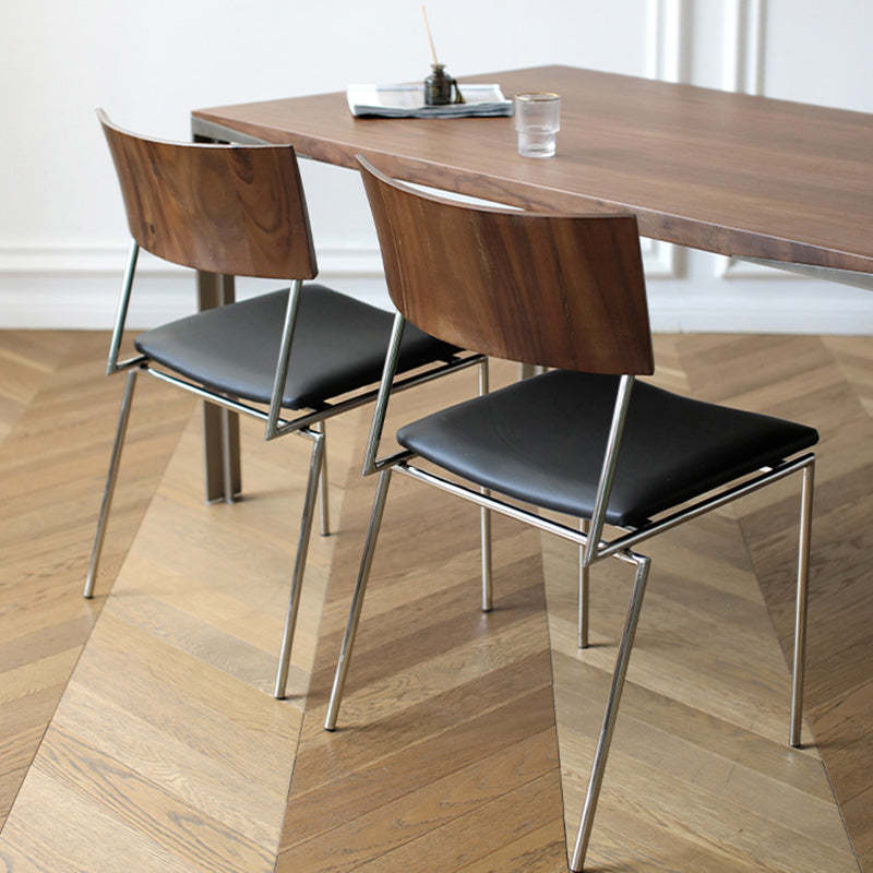 Nordic Curved Wood Leather Dining Chair