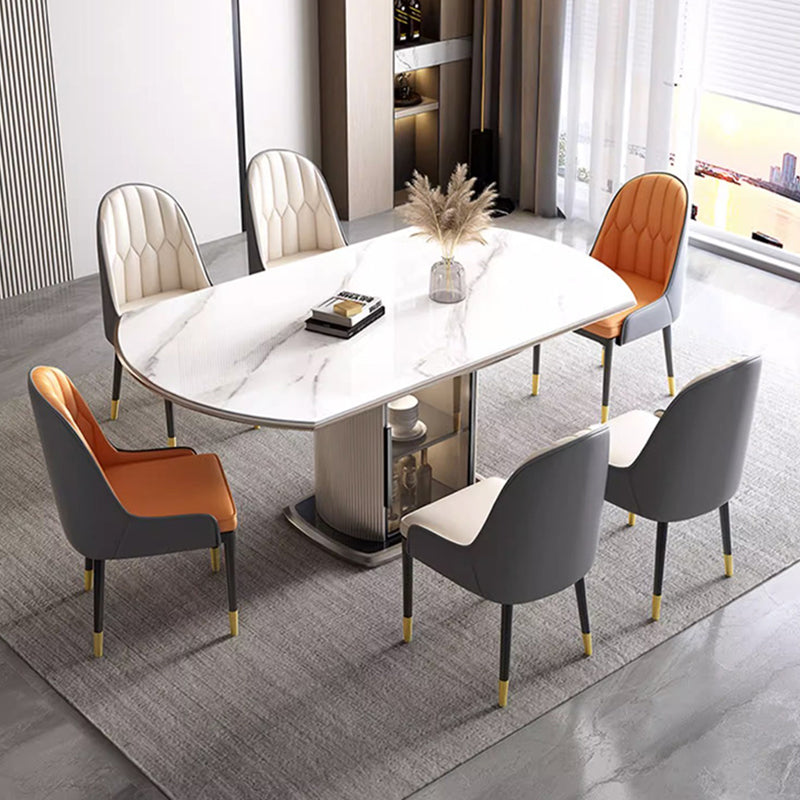 Nordic Elliptical Slab Wood Glass Dining Table — 1 Table + 4 Chairs