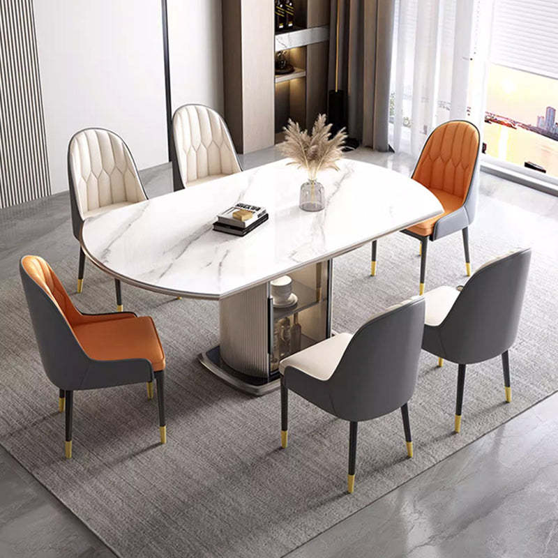 Nordic Elliptical Slab Wood Glass Dining Table — 1 Table + 4 Chairs
