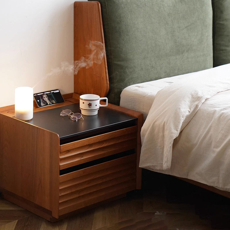 Traditional slab rock wood glass stone nightstands