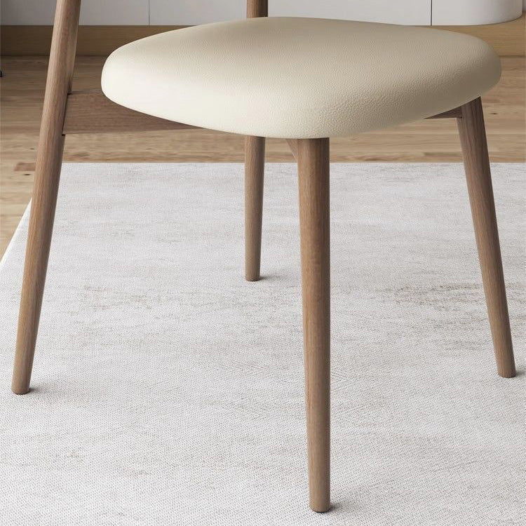 Nordic Leather Metal Dining Chair — Beige + Walnut Frame