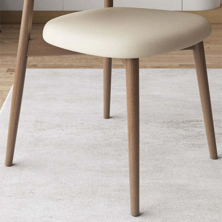Nordic Leather Metal Dining Chair — Beige + Walnut Frame