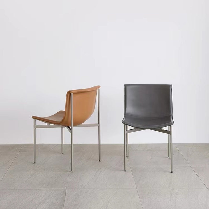 Nordic Curved Leather Steel Dining Chair — Black