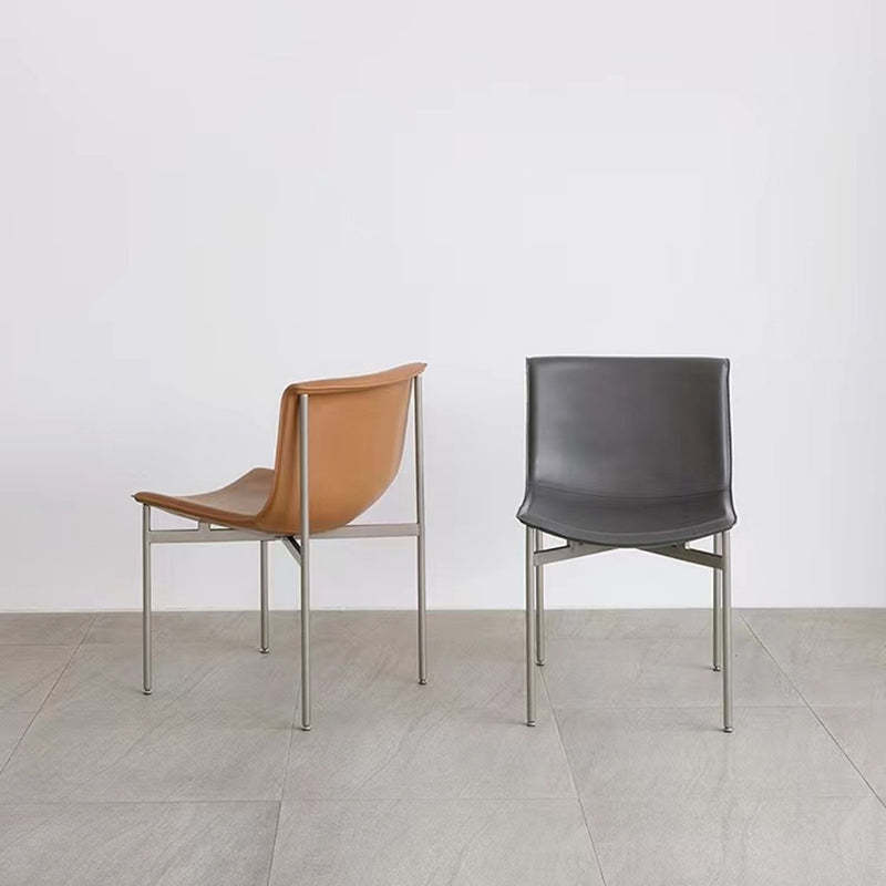 Nordic Curved Leather Steel Dining Chair — Black