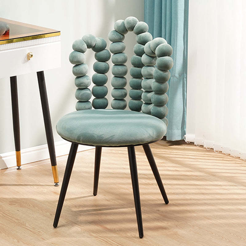 Contemporary Velvet Bead String Trapezoidal Vanity Stool
