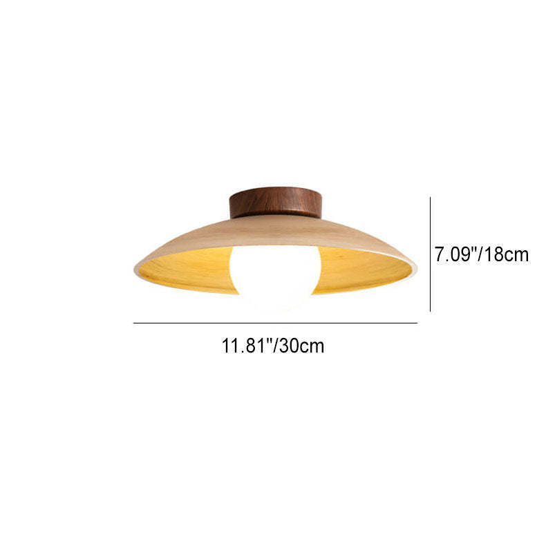 Japanese Wabi-Sabi Woodgrain Flying Saucer Semi-Flush Light