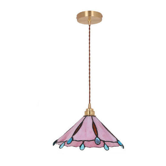 Vintage Tiffany Stained Glass Umbrella Pendant