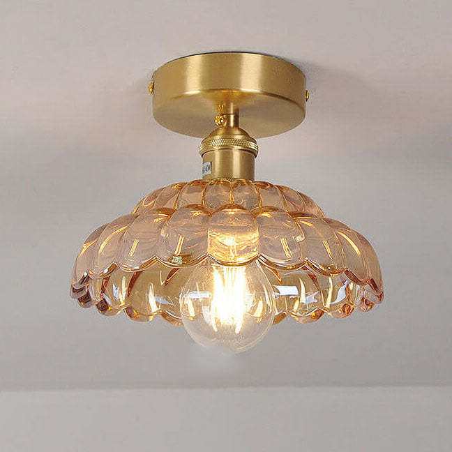 Vintage Brass Glass Dome Ceiling Light