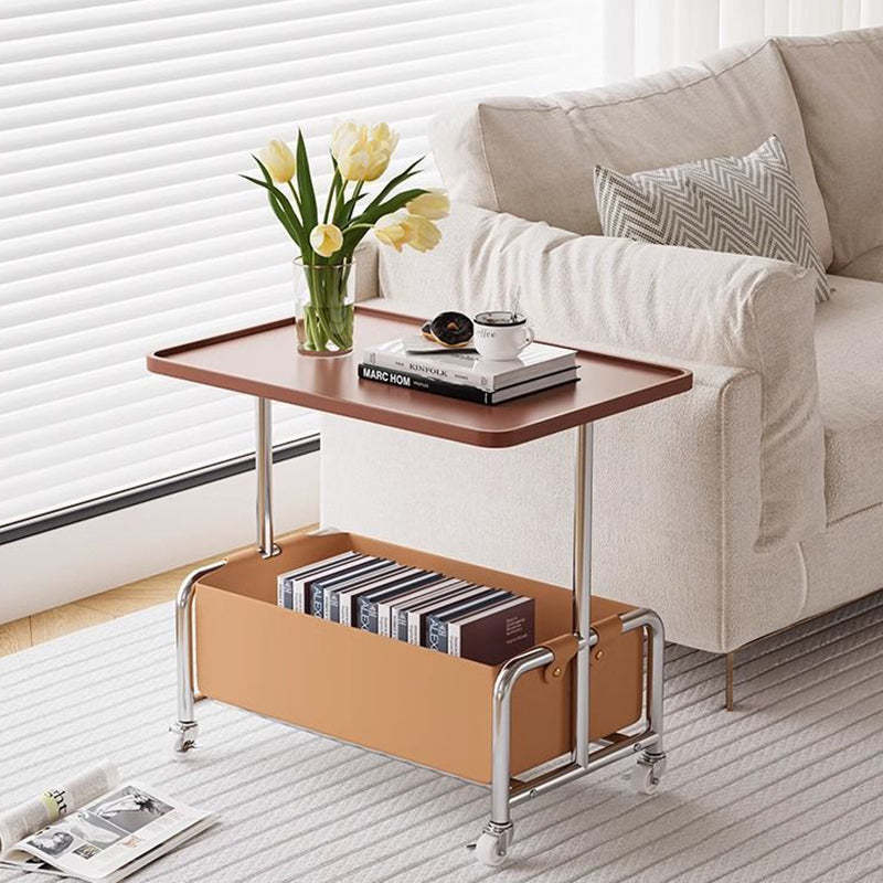 Minimalist Iron Leather Rectangular Movable End Table 2-Tier