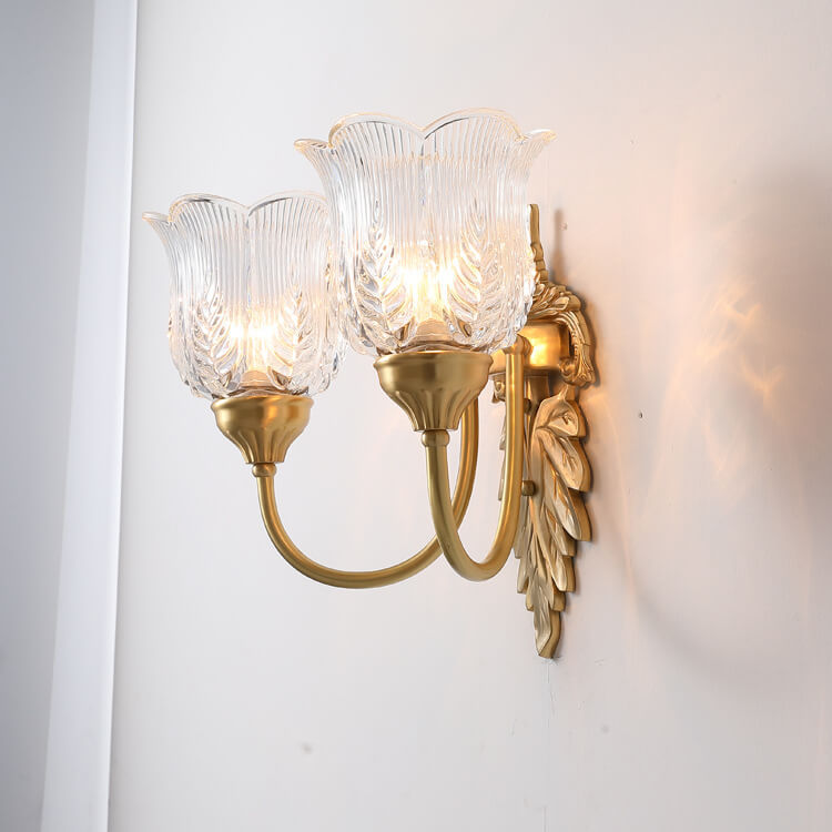 Vintage Flower Cup Brass Glass Sconce