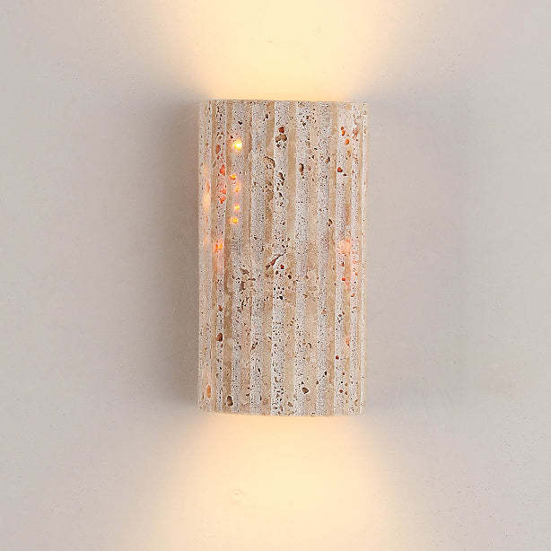 Japanese Striped Beige Travertine Semicircle LED Wall Sconce