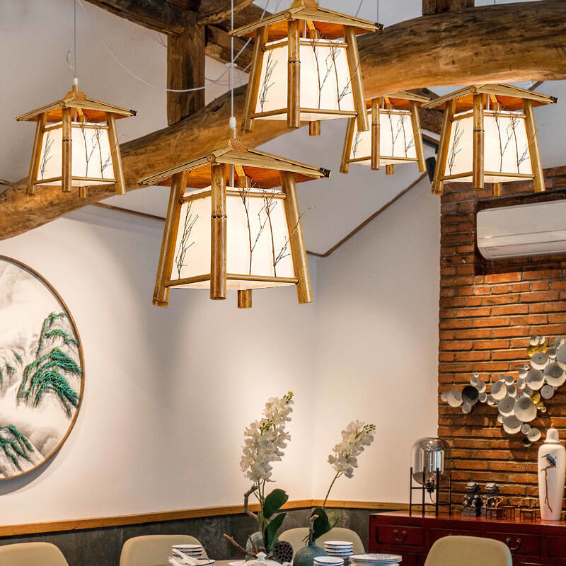 Japanese Rustic Bamboo Woven Pendant Light