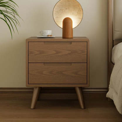 Modern Rubber Wood Bedside Nightstand — A / Walnut Color