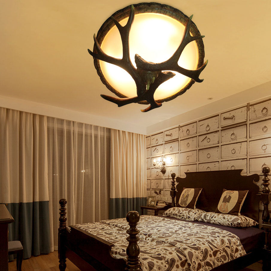 Lighom antler resin flush mount lighting for living room — 10.24" H x 12.6" Dia / 220V-240V (UK/AU)