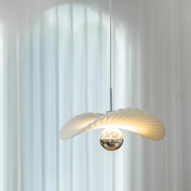 Modern Art Deco Cream Pleated Lotus Leaf Pendant