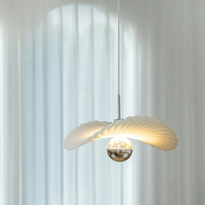 Modern Art Deco Cream Pleated Lotus Leaf Pendant