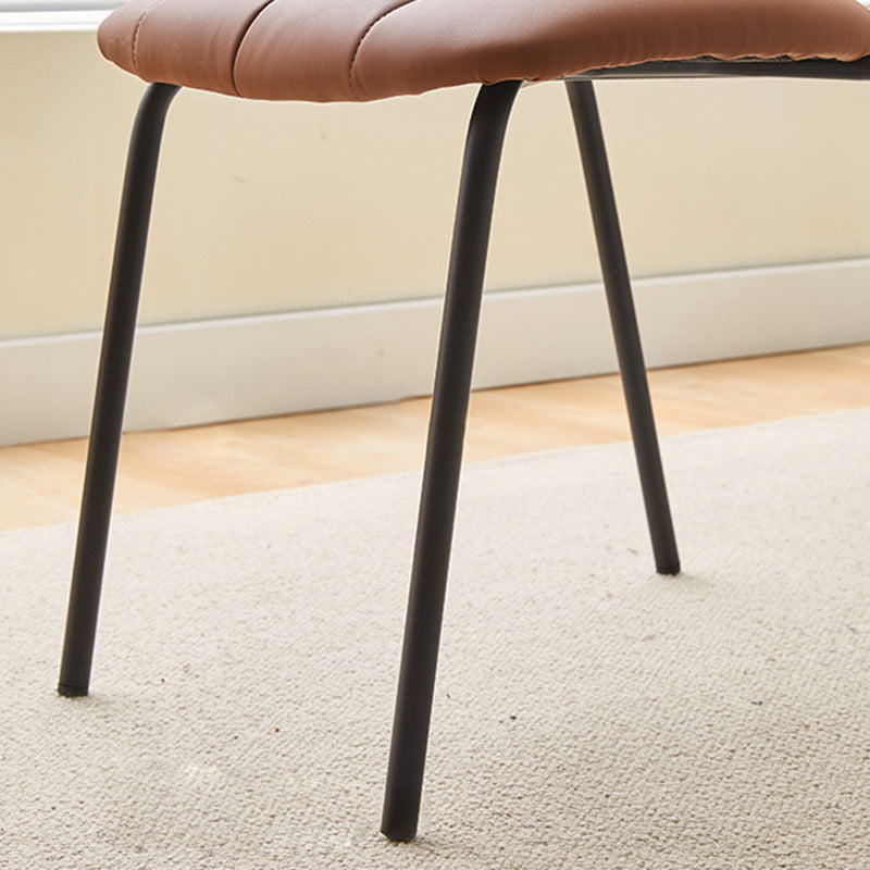 Contemporary PU Leather Steel Dining Chair — Black Backrest + Gray Brown PU Leather Cushion