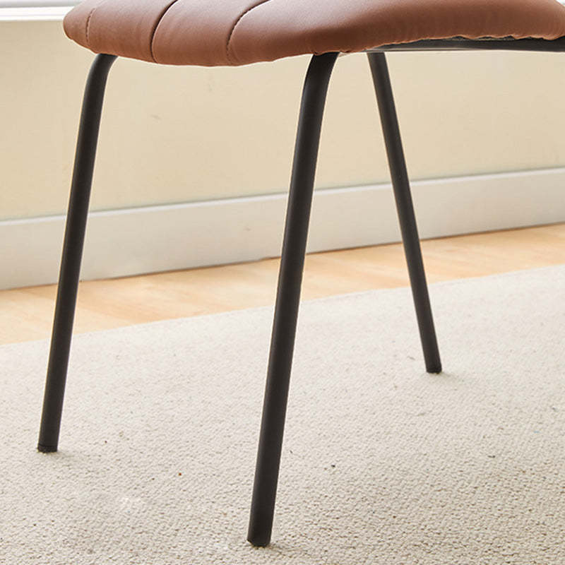 Contemporary PU Leather Steel Dining Chair — Black Backrest + Gray Brown PU Leather Cushion