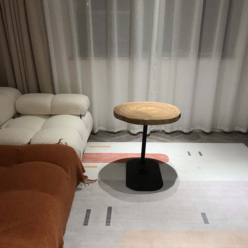 Japanese Annual Ring Wood Iron End Table