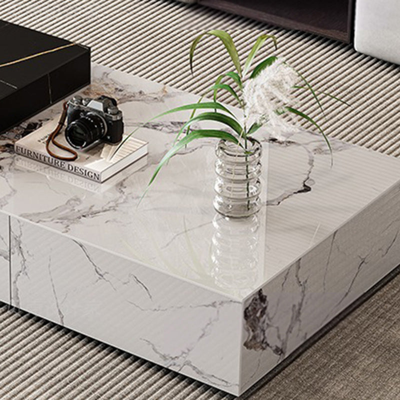 Minimalist Rectangular Rock Plate Wood Coffee Table — Without Drawers / F