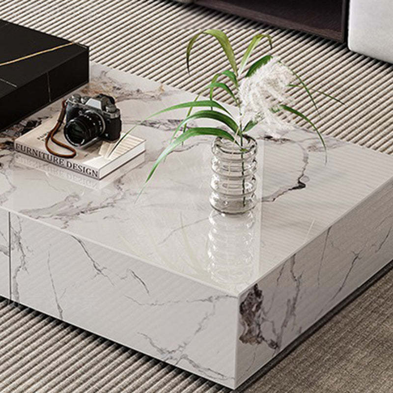 Minimalist Rectangular Rock Plate Wood Coffee Table — Without Drawers / F