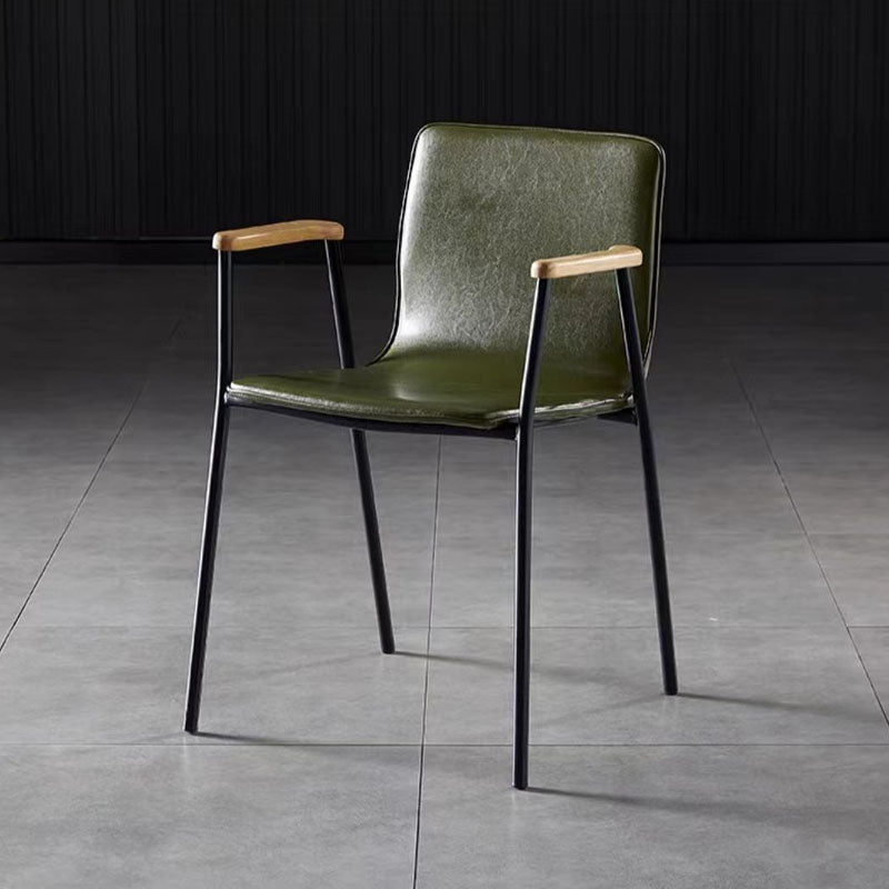 Industrial Upholstered Leather Wood Dining Chair