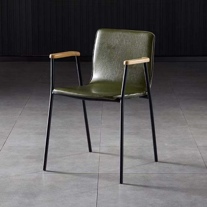 Industrial Upholstered Leather Wood Dining Chair