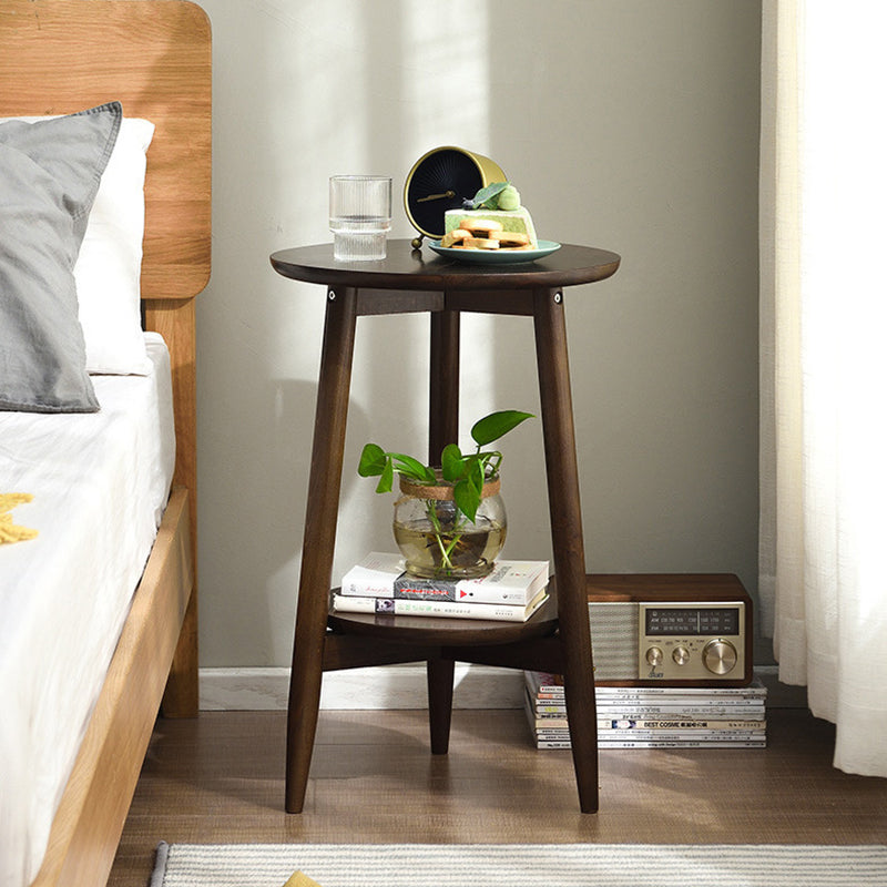 Scandinavian Round Wood 1-Shelf Side Table