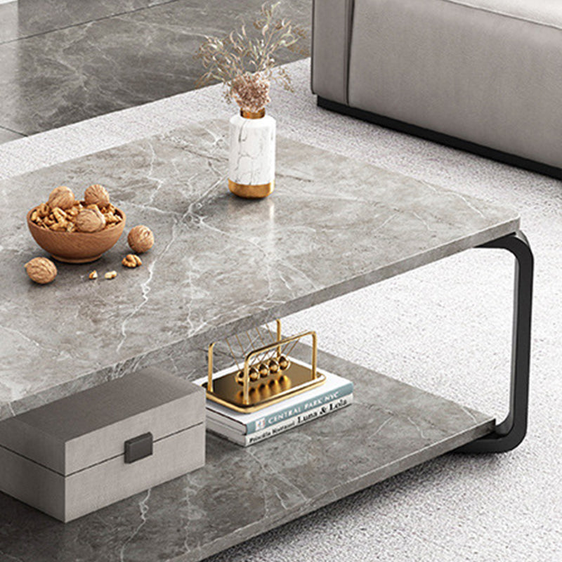 Minimalist Rectangular Metal Marble Coffee Table